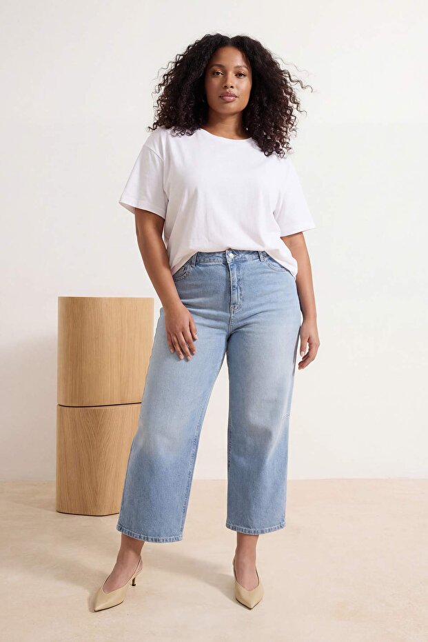 Mavi Yüksek Bel Comfort/Esnek Baggy Fit Denim Büyük Beden Jeans TBBSS26CJ00004 - 1