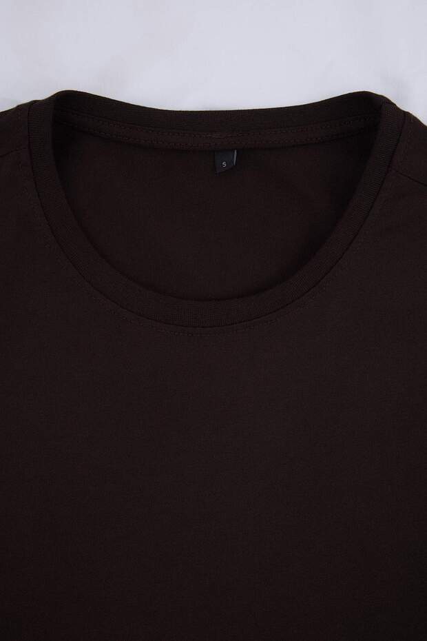 Koyu Kahverengi 3'lü Regular/Normal Kesim T-Shirt, Eşofman Altı, Şort Eşofman Takımı TMNSS25EM00001 - 2