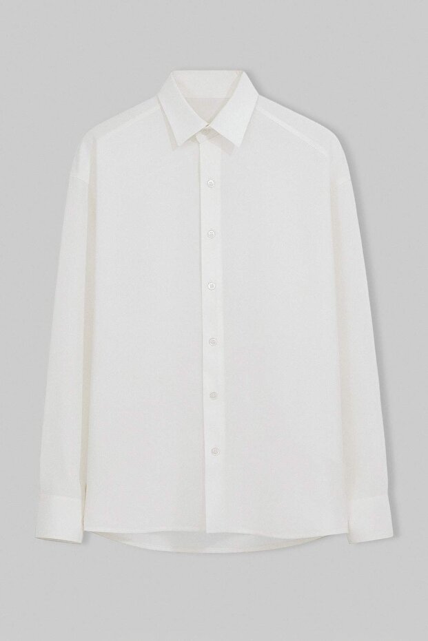 Beyaz Modal Yumuşak Dokulu Normal Kalıp/Regular Fit Yazlık Dokuma Erkek Gömlek TMNSS26GO00040 - 5