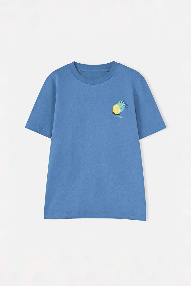 Sarı-Indigo 2'li Erkek Çocuk Baskılı Örme T-Shirt TKDSS26TS00050 - 9
