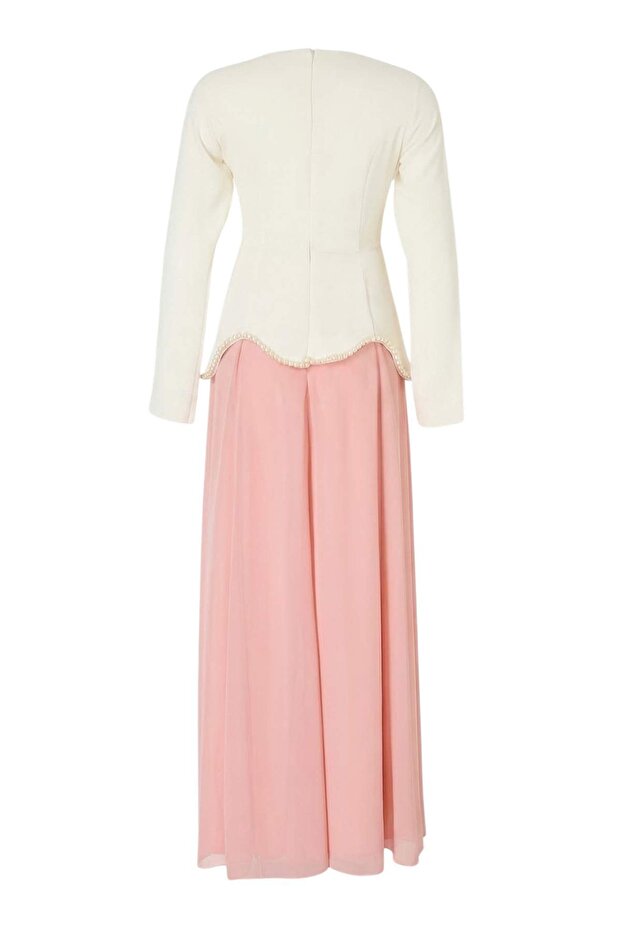 Pembe A-line Kalın Crep Dokuma Tesettür Abiye TCTSS26DB00016 - 6