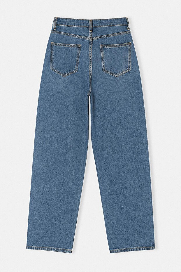 Koyu Mavi Yüksek Bel %100 Pamuk Baggy Jeans TWOSS26JE00205 - 6