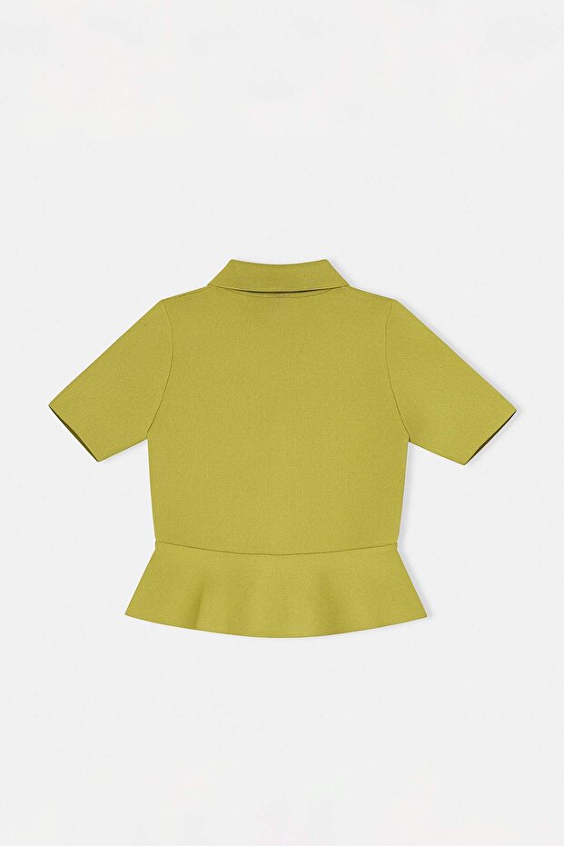 Yağ Yeşil Peplum/Belden Oturmalı Düğme Detaylı Triko Bluz TWOSS26BZ00158 - 5