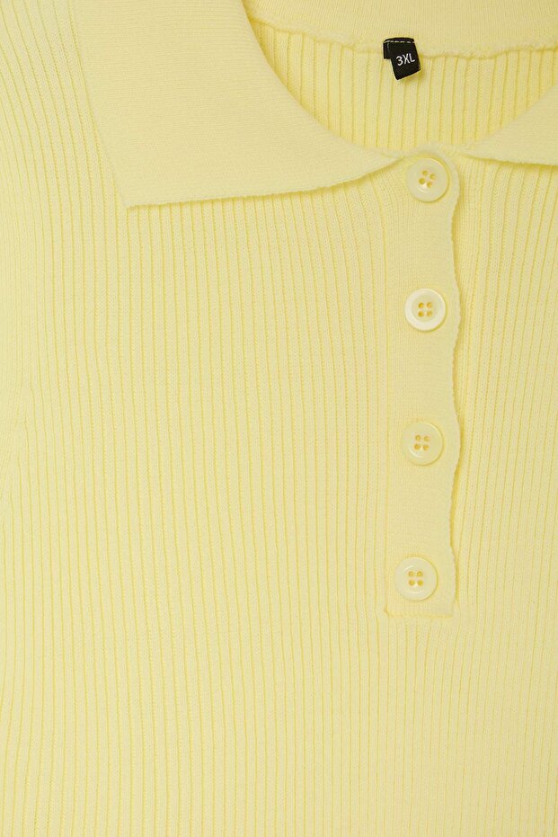Sarı Polo Yaka Fitilli İnce Yazlık Triko Bluz TBBSS26AF00038 - 5