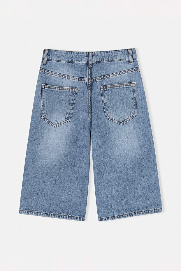 Limited Edition Mavi Yüksek Bel Denim Bermuda TWOSS26SR00061 - 6