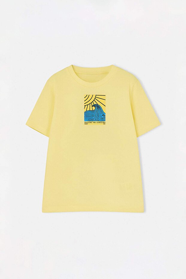 Sarı-Indigo 2'li Erkek Çocuk Baskılı Örme T-Shirt TKDSS26TS00050 - 11