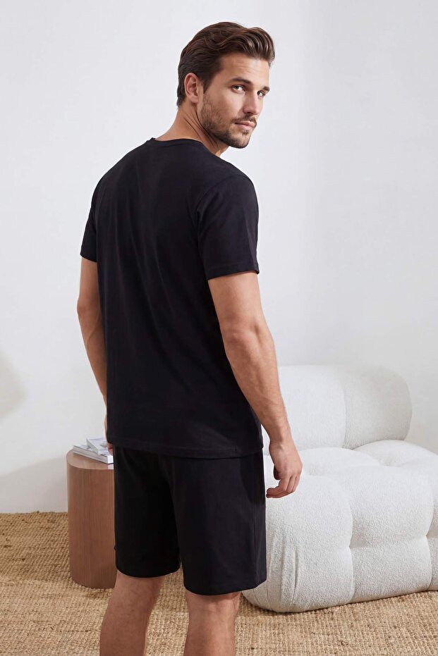 Siyah Regular Kesim Eğlenceli Yazı Baskılı Pamuklu Pijama Takımı TMNSS26PT00024 - 2