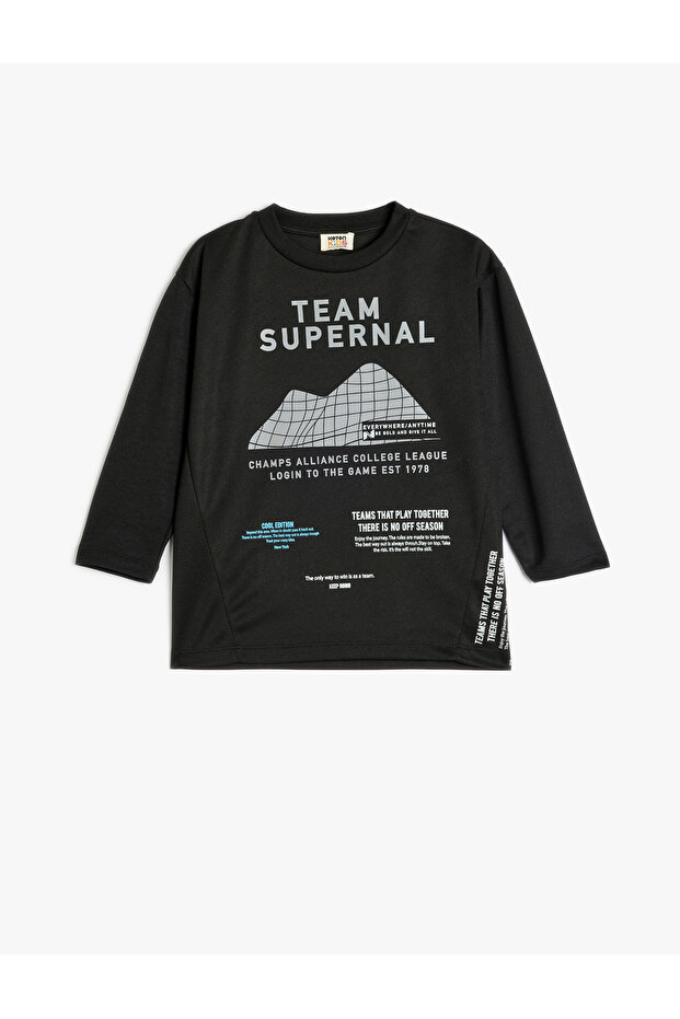 Oversize T-Shirt with Slogan Print Detail, Long Sleeves, Crew Neck