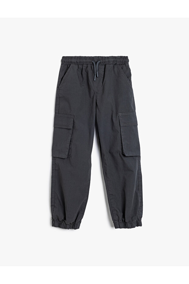 Jogger Parachute Pants with Pockets and Tie Waist Cotton