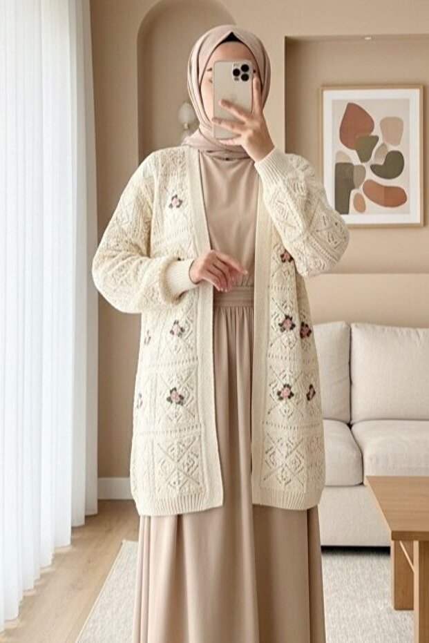 Openwork Embroidered Cardigan -Ecru - 2