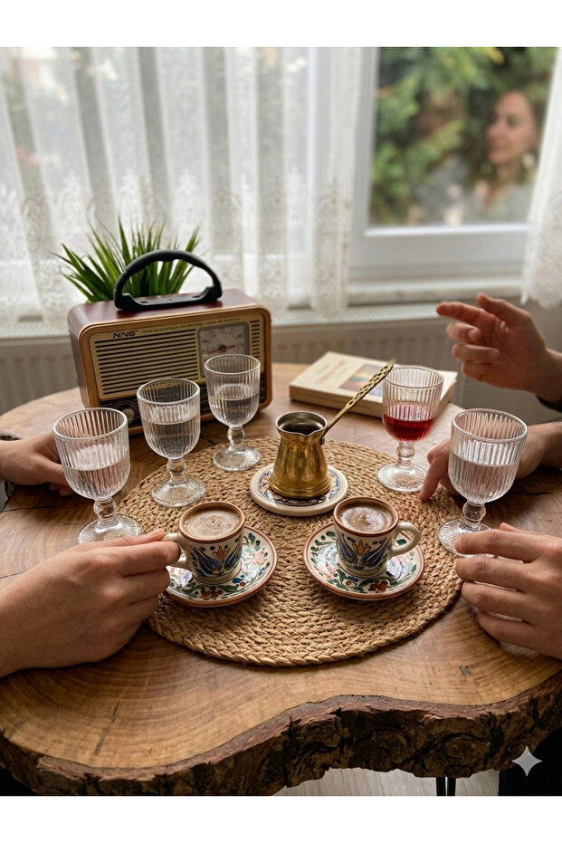 Striped Footed 6-Piece 80ml Crystal Glass Coffee Water Cup Set, Coffee Serving Glass Cup Set