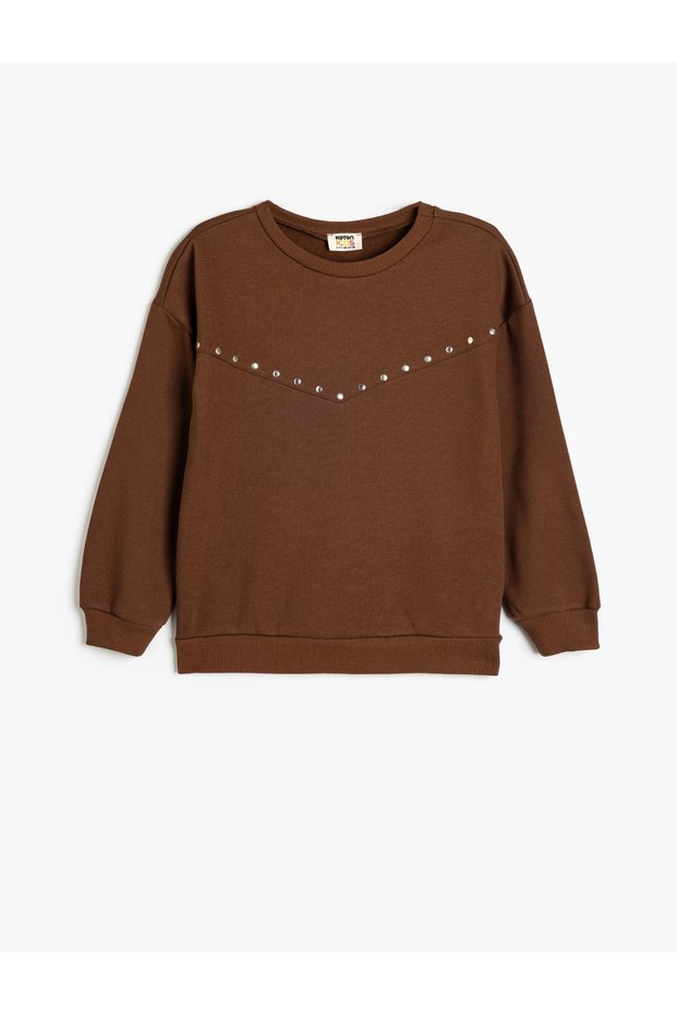 Staple Detailed Sweatshirt Long Sleeve Crew Neck Raised