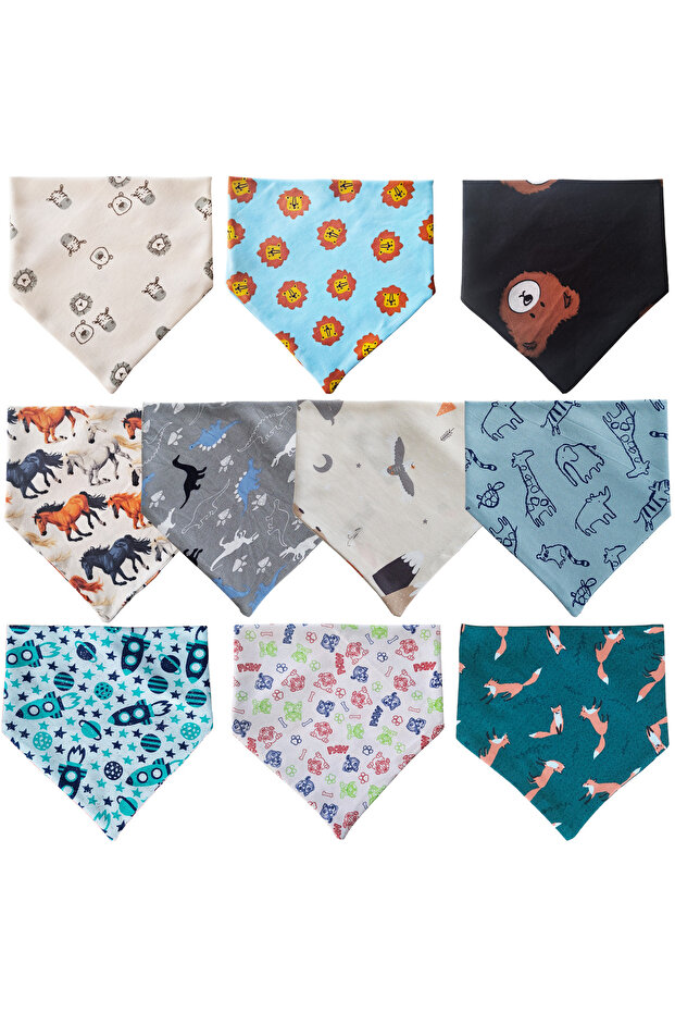 Triangle Scarf Combed Cotton Drool and Feeding Bib 10 Pieces