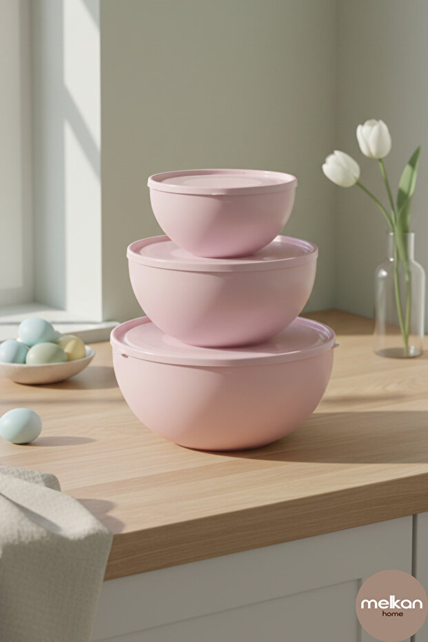 3-Piece Lidded Round Storage Container Set 0.6L + 2.5L + 4L – BPA Free, Nestable, Microwave Compatible