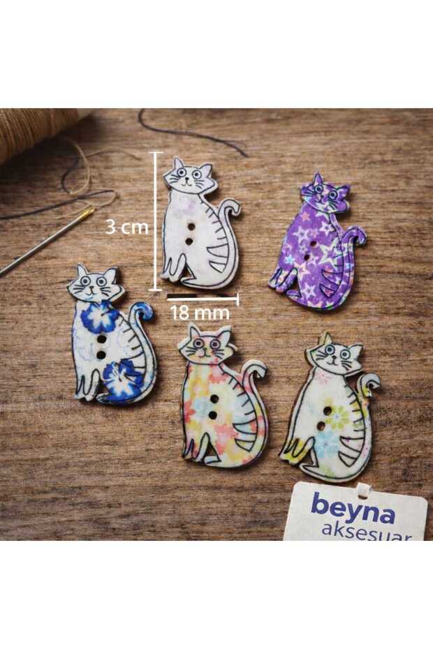 3 cm Cat Wooden Button - Two Holes, Mixed Color 1 Pack 12 Pieces