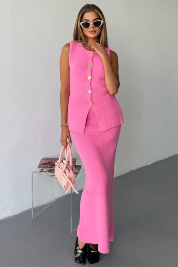 Gold Accessory Skirted Knitwear Set
