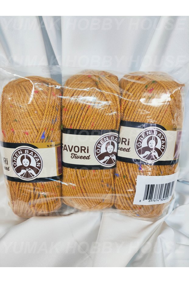 Favori̇ Tweed Gold Hand Knitting Yarn (3 Pieces) - Color: 115C