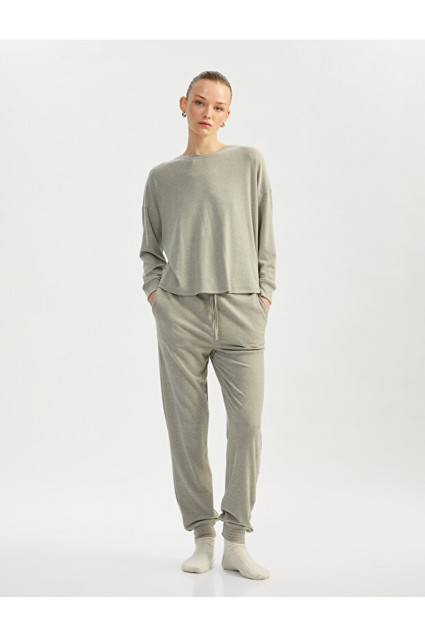 Comfortable Fit Tie Waist Soft Textured Jogger Sleepwear Bottoms