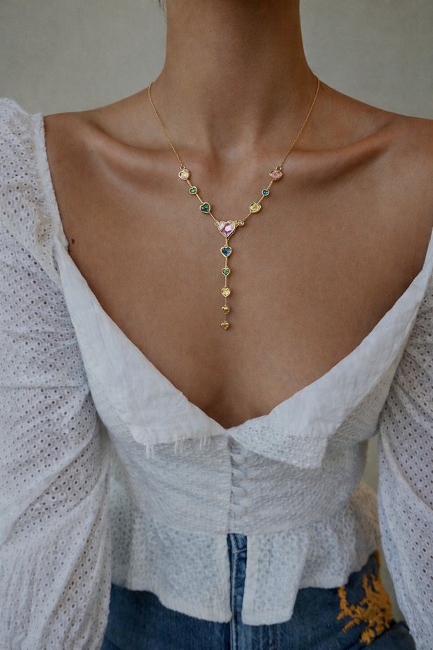Colorful Heart Steel Y Necklace