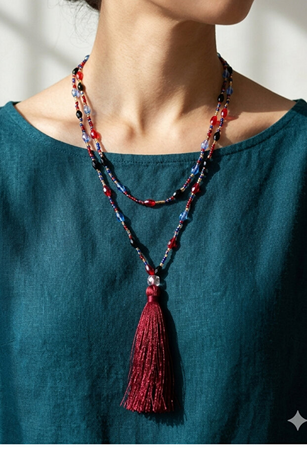 Elegant Crystal Long Tassel Necklace