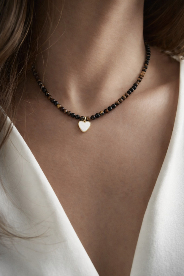 Tiger Eye Natural Stone Heart Necklace