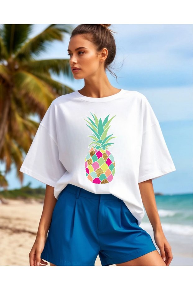 Colorful Pineapple Printed Unisex Oversize T-Shirt