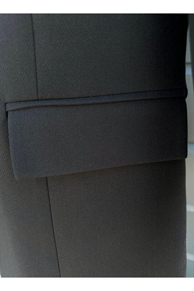 Black Blazer Jacket with One Button - 5