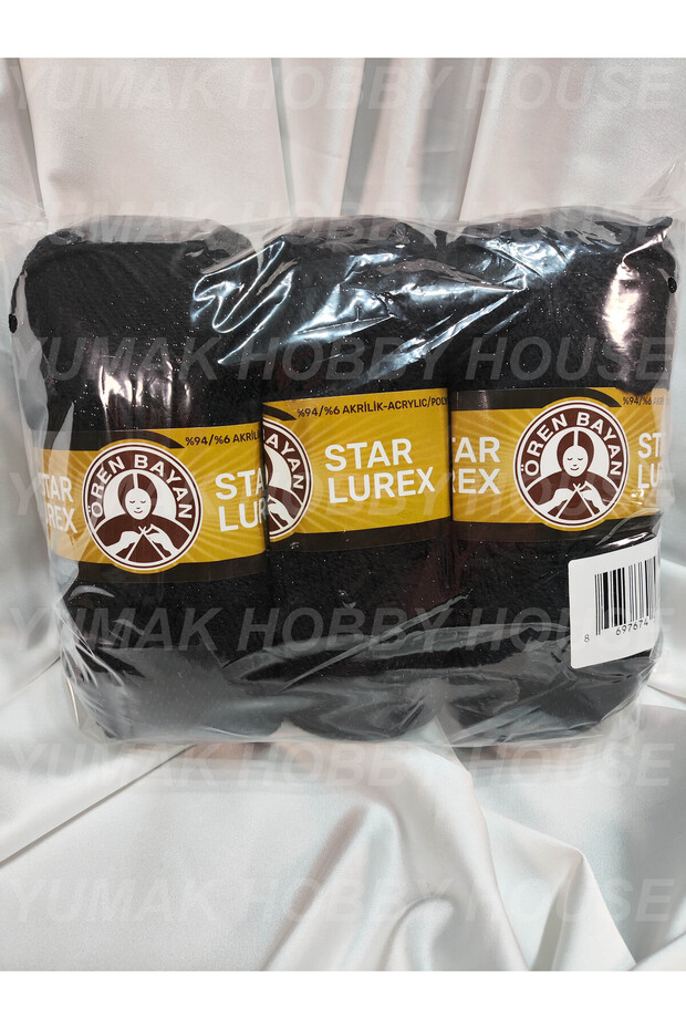 Star Lurex Black Hand Knitting Yarn (3 Pieces) - Color: 999S