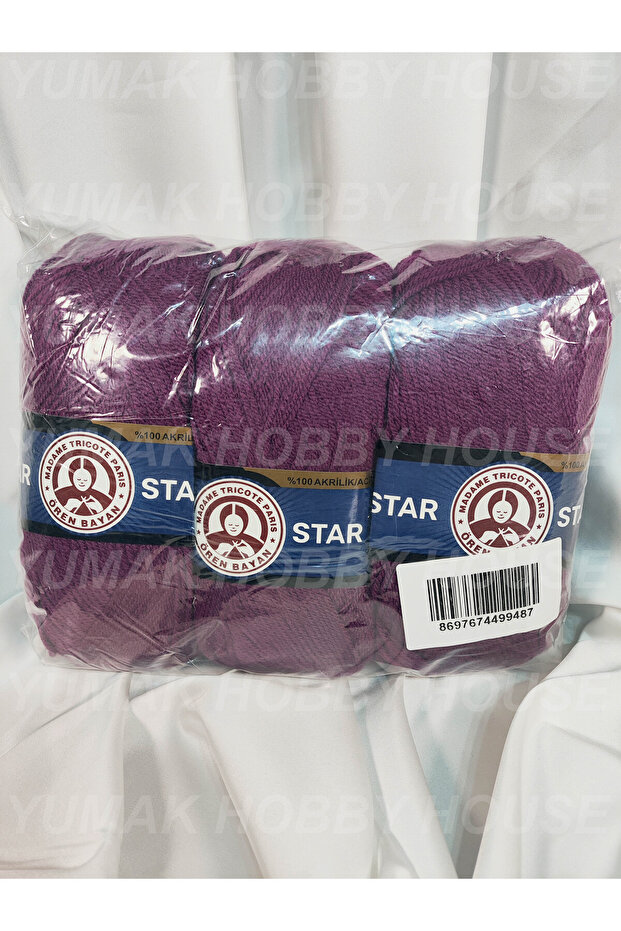 Star Purple Hand Knitting Yarn (3 Pieces) - Color: 052