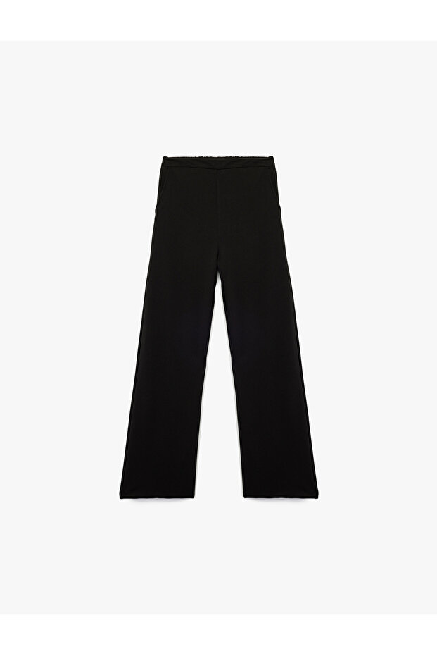 Elastic Waist Basic Wide Leg Trousers