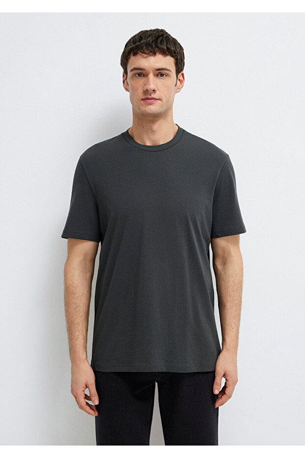 Antrasit Basic Tişört Regular Fit / Normal Kesim 0613477-70092 - 4