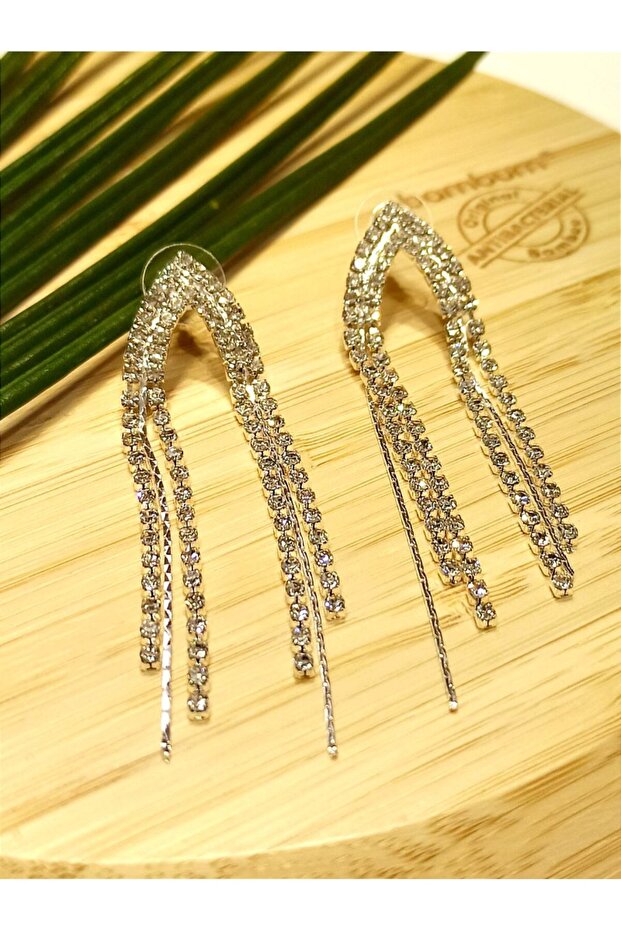 Luxury Silver Color Stone Evening Dress Earrings