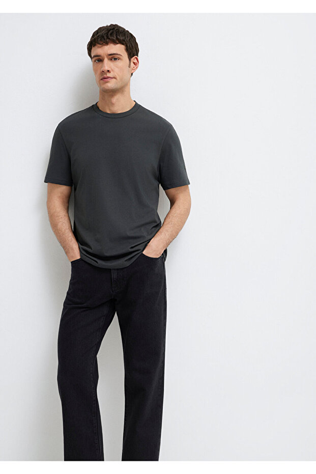 Antrasit Basic Tişört Regular Fit / Normal Kesim 0613477-70092 - 2