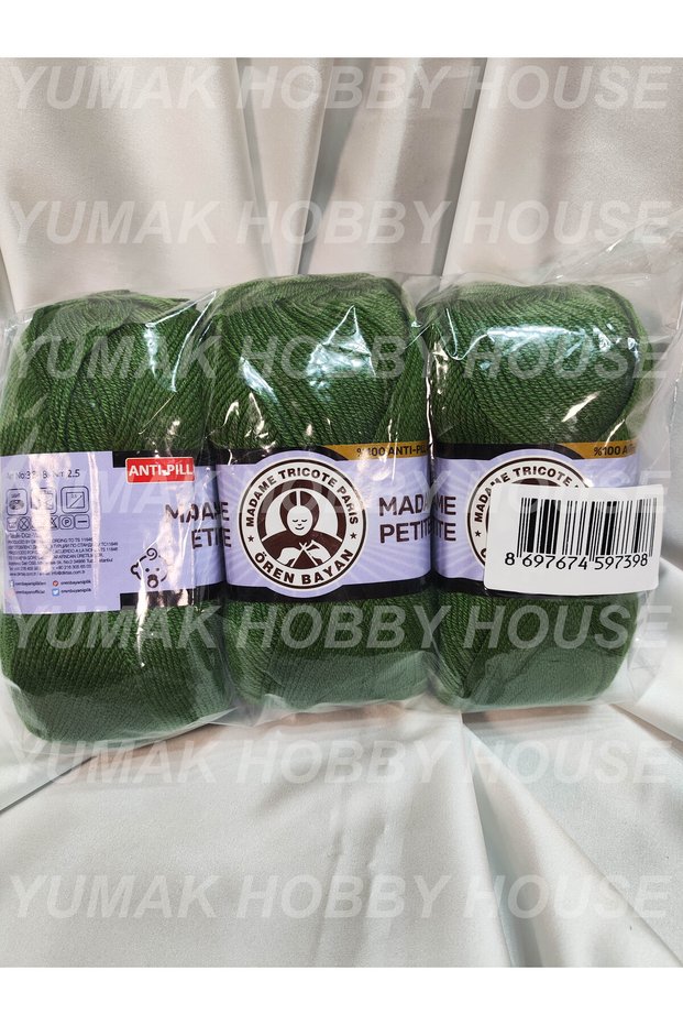 Madame Peti̇te Antipilling Moss Green Hand Knitting Yarn (3 Pieces) (Amigurumi Yarn) - Color: 133