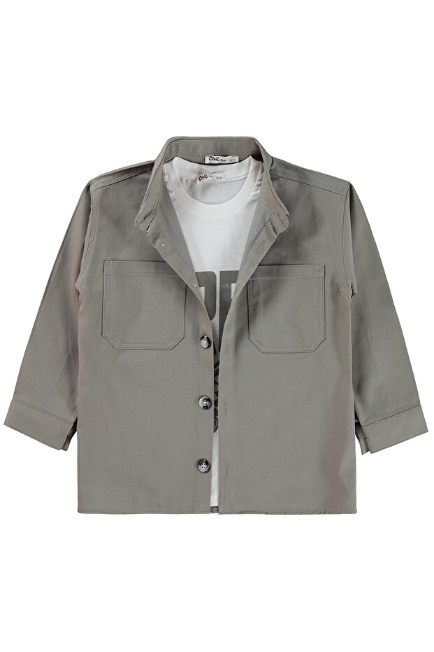 Double Pocket T-Shirt for 6-9 Years Old - Gray