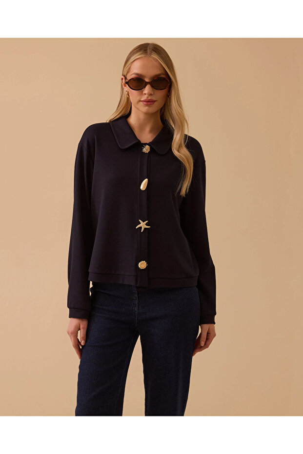 Bebe Yaka Düğmeli Örme Ceket - 3