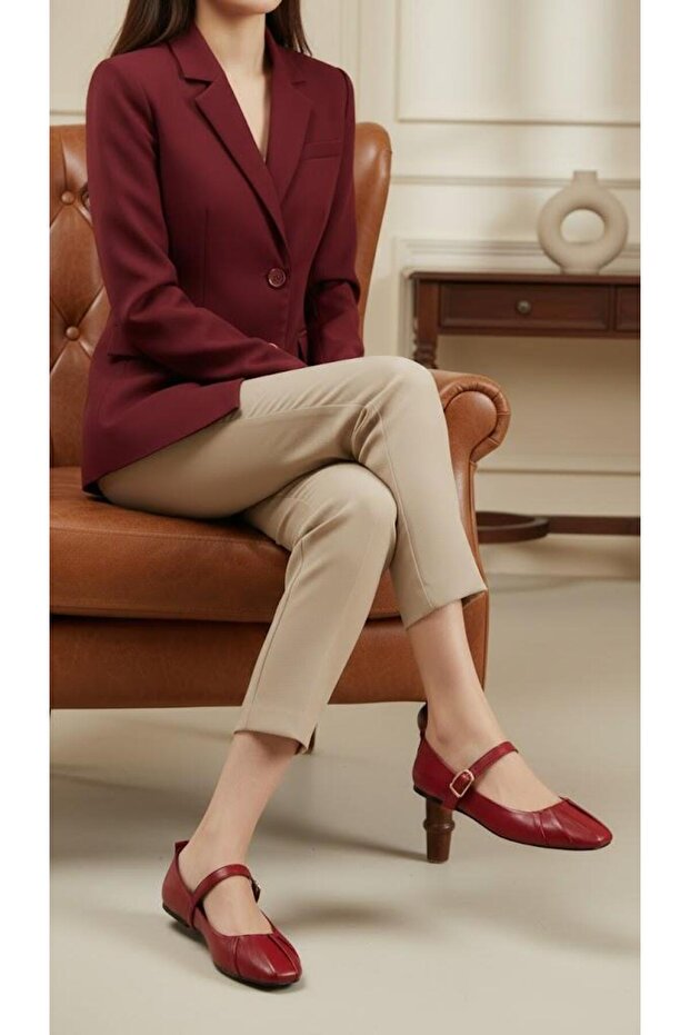 Shoe flat red genuine leather 41-42-43