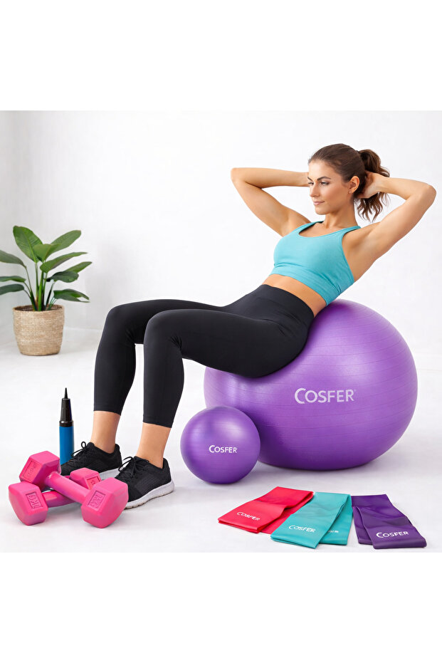 Pilates Seti 65 cm Anti Burst Pilates Topu + 25 cm Mini Pilates Topu + Direnç Lastiği Seti - 4