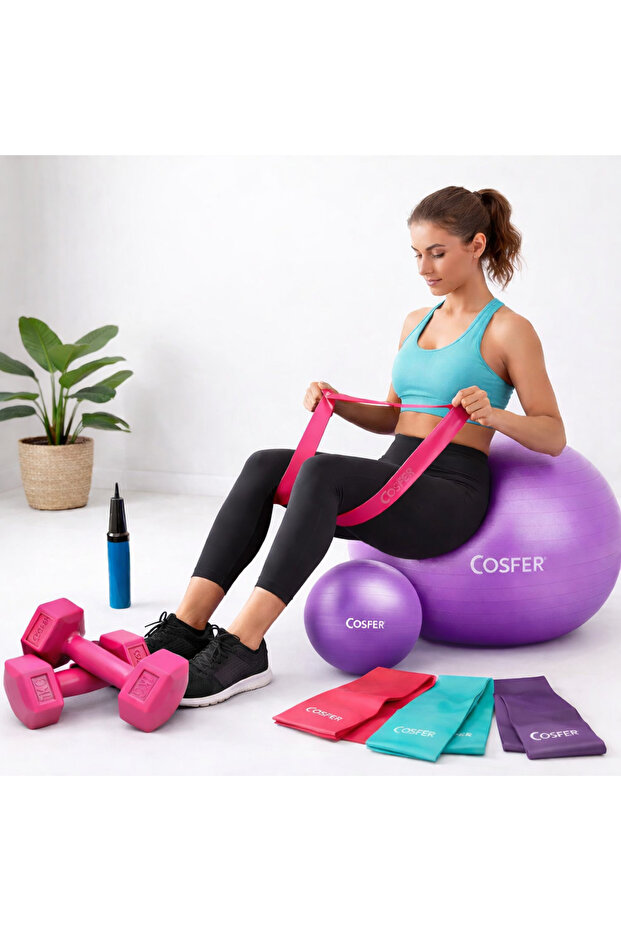 Pilates Seti 65 cm Anti Burst Pilates Topu + 25 cm Mini Pilates Topu + Direnç Lastiği Seti - 1