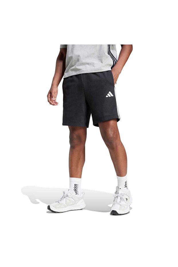 Essential 3 Stripes French Terry Erkek Siyah Şort - 1