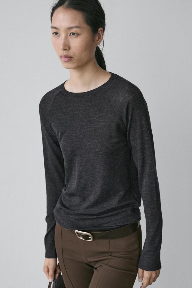 Raglan sleeve wool T-shirt - 4