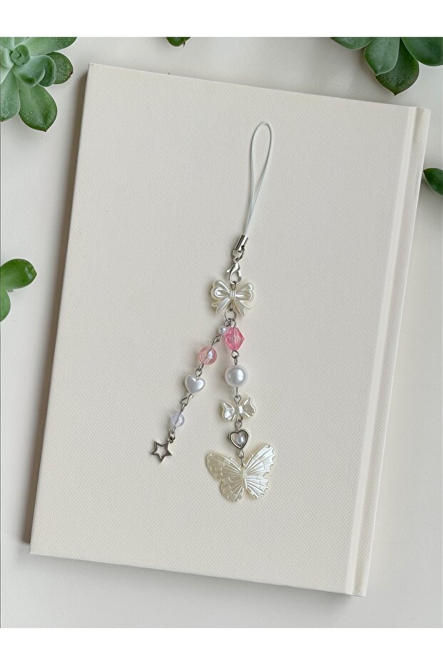 Butterfly Bow Coquette Phone Lanyard, Fairycore Handmade Pinterest Pink Phone Charm