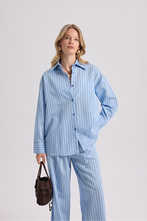 Berlin Striped Blue Shirt Pants Set