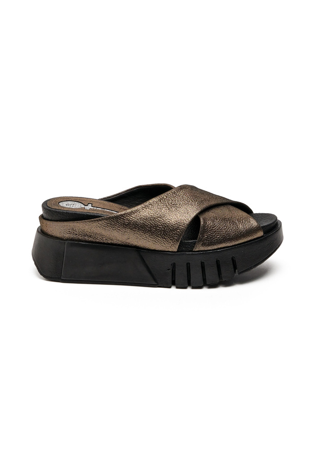 Copper Leather Wedge Slippers