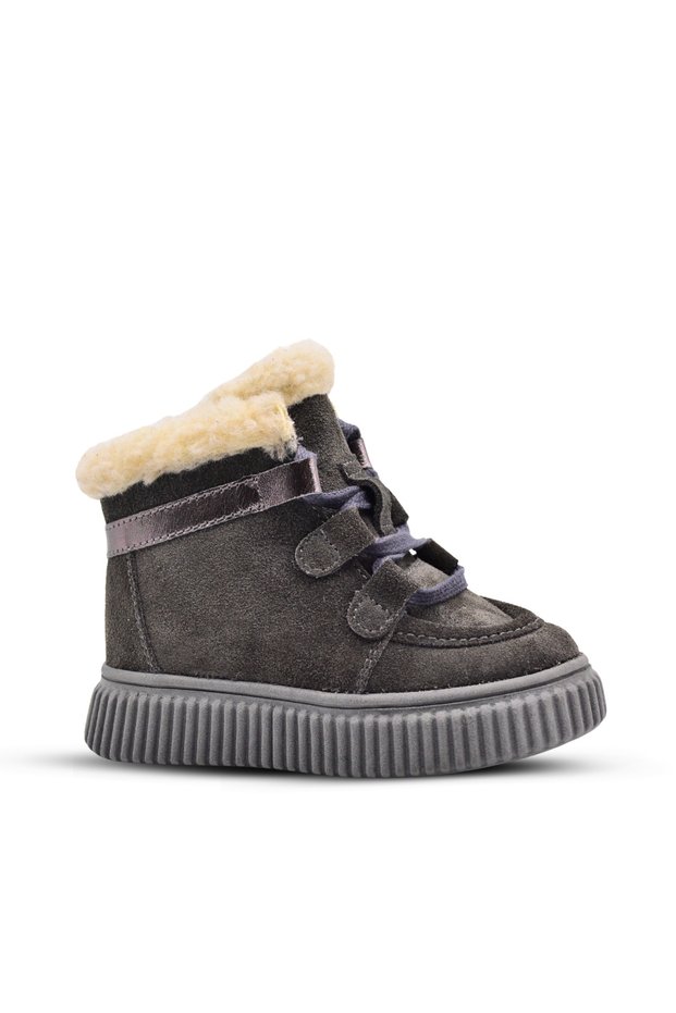 Adia Nubuck Plush Fur Girl's Boots Smoke Color