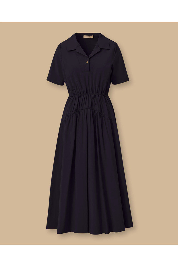 Polo Yaka Elastik Bel Elbise - 4