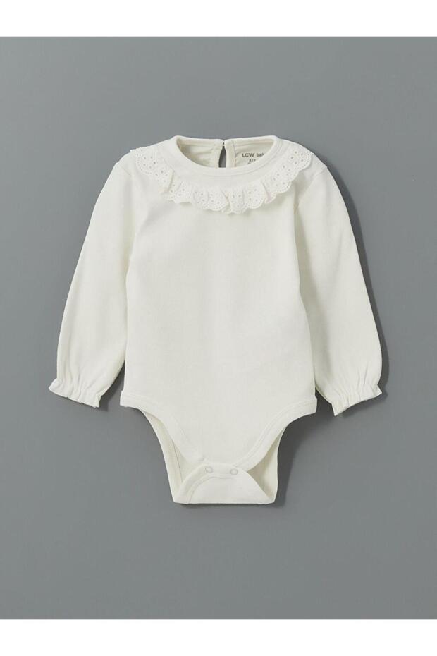 Ecru embroidered baby girl snap bodysuit