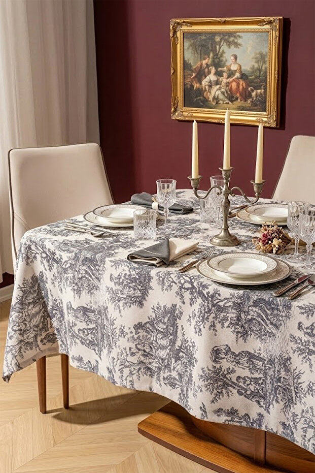 Black English Peasants Patterned Tablecloth