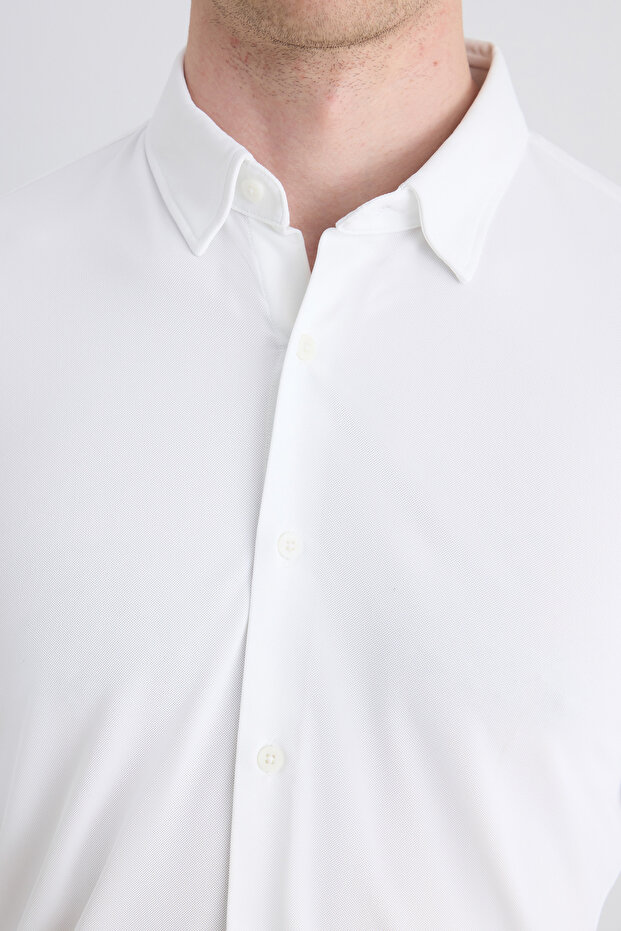 Slim Fit Beyaz Örme Gömlek - 2