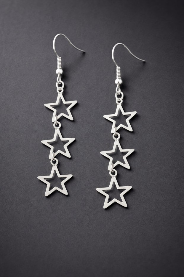 Triple Silver Color Star Earrings Aesthetic Y2K Fairycore Star Figured Dangle Earrings